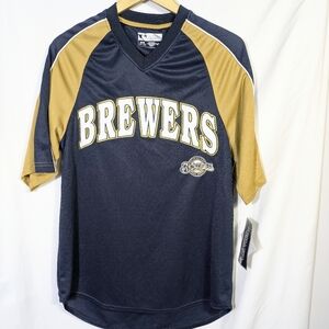 New Men's Brewers Team Jersey Short Sleeve Blue Gold White Embroidered M